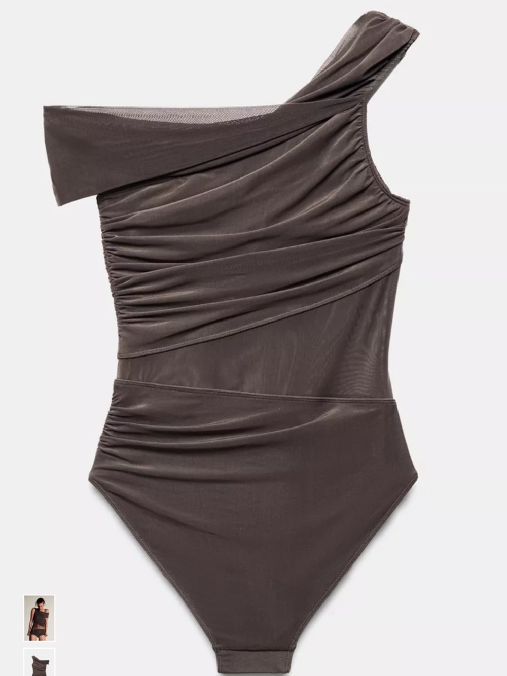 Asymmetric Tulle Cut-Out One Shoulder Swimsuit Brown Size Small NWT’s - Picture 4 of 9